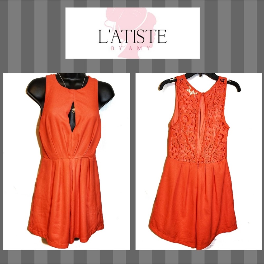 Bright Orange L'atiste Lace Open Front Romper - S